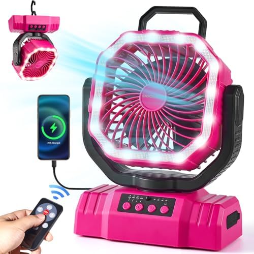 Odoland Portable Camping Fan with Light, 20000mAh Rechargeable Battery Fan by Odoland
