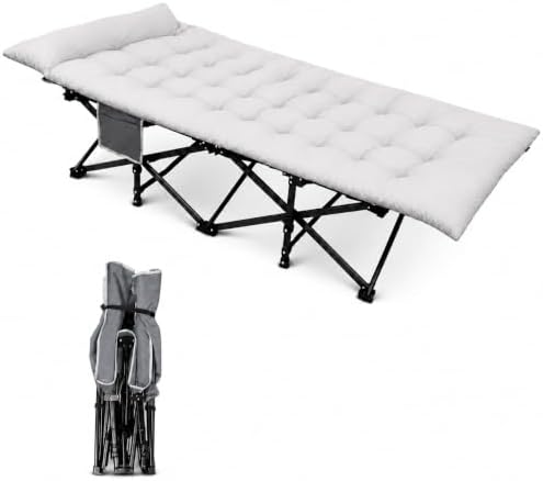 Folding Camping Cot for Adults with Pad, Padded Portable Sleeping Cots, Camp Bed for Outdoor Travel, Beach, Hiking by Blackpongo