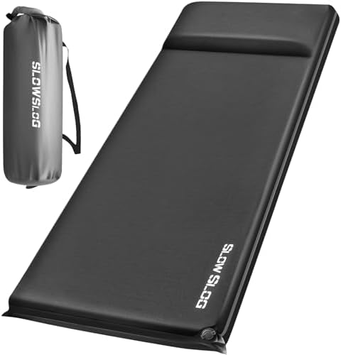 Self-Inflating Single Camping Pad with Pillow, 8cm Foam Sleeping Mat, Black by SlowSLog