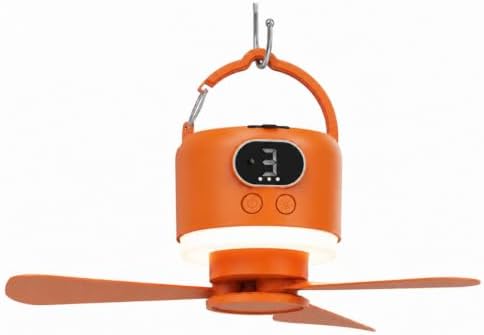 Camping Tent Fan with Light, Rechargeable Hanging Fan with Remote (Orange) by Unknown