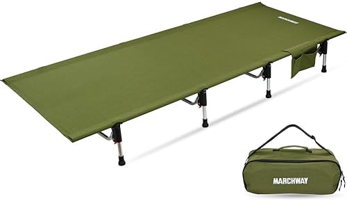 MARCHWAY Lightweight Folding Tent Camping Cot Bed with Lever Lock, Easy Setup Portable Compact for Outdoor Travel, Hunting, Hiking, Motorcycling, Support 330Lbs (Army Green) by MARCHWAY