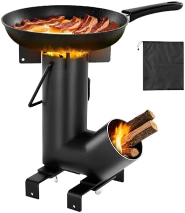 VEVOR Camping Rocket Stove, Wood Burning Portable Rocket Stove with Carrying Bag for Backpacking, Carbon Steel, Burn Wood, Twigs or Sticks for Outdoor Cooking, Backyard, Camp Cooking, Heating, Black by VEVOR