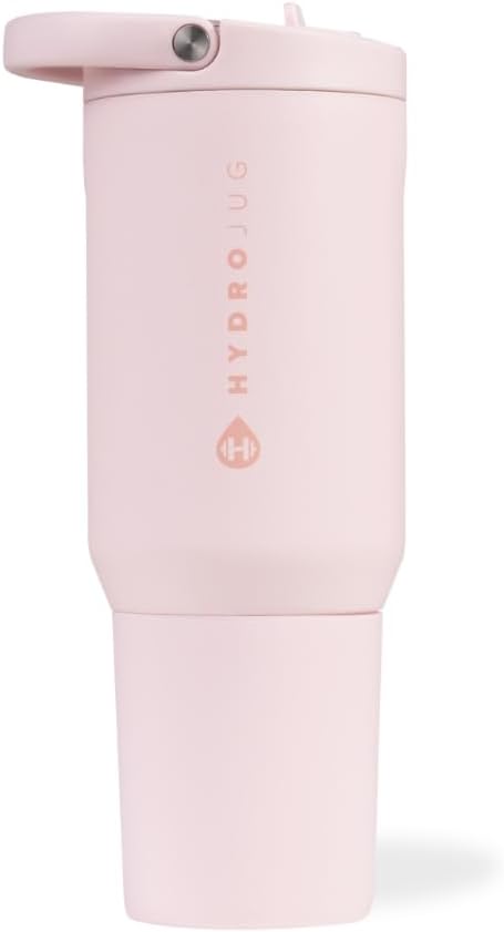 HydroJug Sport - Stainless Steel Tumbler with Straw, Vacuum Insulated, 20oz Leakproof Water Bottle, Ergonomic Design, Reusable, Dishwasher Safe, Rubber Base, Durable for Gym or Outdoors, Pink Sand by Hydrojug