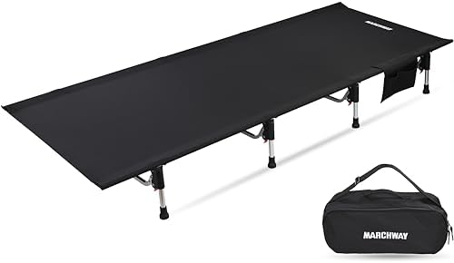 MARCHWAY Lightweight Folding Tent Camping Cot Bed with Lever Lock, Easy Setup Portable Compact for Outdoor Travel, Hunting, Hiking, Motorcycling, Support 330Lbs (Black) by MARCHWAY