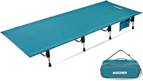 MARCHWAY Lightweight Folding Tent Camping Cot Bed with Lever Lock, Easy Setup Portable Compact for Outdoor Travel, Hunting, Hiking, Motorcycling, Support 330Lbs (Blue) by MARCHWAY