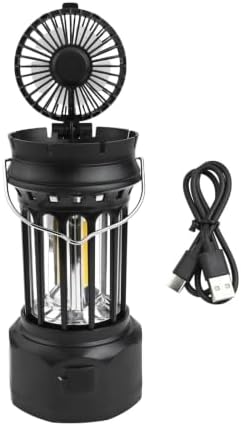 Camping Lantern With Folding Fan, Double-Row LED Light, 1200mAh USB-C Rechargeable Tent Lamp for Hiking, Outdoor Adventures(Black) by Unknown