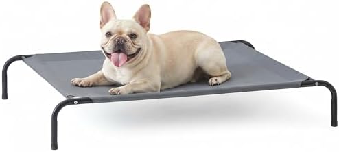 Love's cabin Elevated Cooling Dog Bed for Medium Dogs, Portable Indoor & Outdoor Raised Pet Dog Cat Cot, Durable Summer Frame with Breathable Mesh, Grey, 43" x 31.5" x 8" by Lovescabin