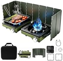 2 Burner Portable Camp Stove, 24000 BTU Propane Camping Stove with Windshield, Folding Gas Stove with Carry Bag, Compact Camping Essentials Gear for BBQ, Picnic, Outdoor Cooking, Grilling, Green by COGRICHBF