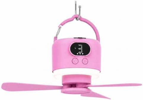 Camping Tent Fan with Light, Rechargeable Hanging Fan with Remote (Pink) by Unknown