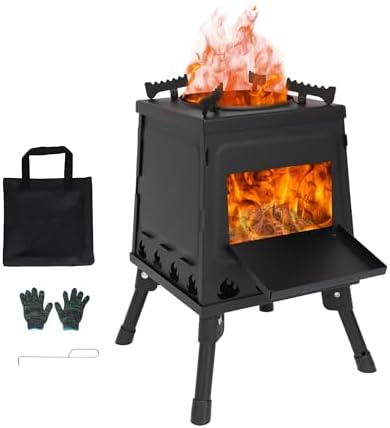 Camping Wood Stove, Portable Wood Burning Stove, Backpacking Folding Camp Tent Heat Mini Outdoor Stove with Carrying Bag, for Cooking Heating Picnic hiking BBQ Travel RV (Large) by Geciliaoran