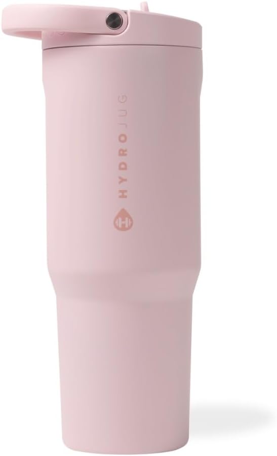 HydroJug Sport - Stainless Steel Tumbler with Straw, Vacuum Insulated, 32oz Leakproof Water Bottle, Ergonomic Design, Reusable, Dishwasher Safe, Rubber Base, Durable for Gym or Outdoors, Pink Sand by Hydrojug