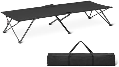 Amazon Basics Folding Camping Cot for Adults, 81.5 x 30.4 Inch Twin Size Steel Frame, 350 lb Capacity, Portable with Carry Bag, Black by AmazonBasics