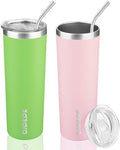 BJPKPK 20 oz Skinny Tumbler with Lid Slim Insulated Travel Coffee Cup Stainless Steel Thermal Mug,Green,Light Pink (Pack of 24) by BJPKPK