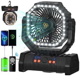 ADUST 20000mAh Battery Operated Camping Fan with Warm&Cold Light - Black by ADUST
