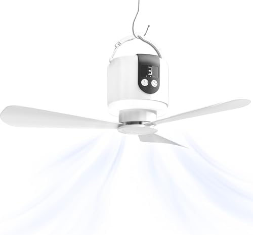 18“ Camping Ceiling Fan with Light & Remote, 15600mAh Battery Operated Tent Fan,Rechargeable Battery Powered Fan,Hangable Camping Fan,Camping Essential by Geonfi