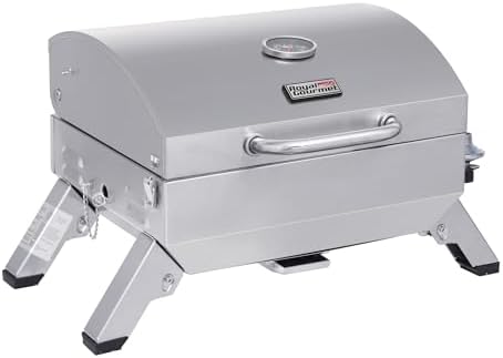 Royal Gourmet GT1001 Stainless Steel Portable Grill, 10000 BTU BBQ Tabletop Gas Grill with Folding Legs and Lockable Lid, Outdoor Camping, Deck and Tailgating, Silver by RoyalGourmetCorp
