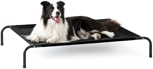Love's cabin Elevated Cooling Dog Bed for Large Dogs, Portable Indoor & Outdoor Raised Pet Dog Cat Cot, Durable Summer Frame with Breathable Mesh, Black, 48 inches by Lovescabin