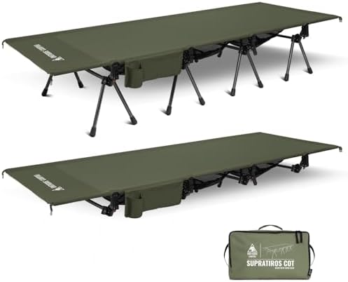 ONETIGRIS SUPRATIROS Extra Large Camping Cot, Height Adjustable Oversized Sleeping Cot with Extending Legs for Camping, Car Trips, Truck, Beach, Office Nap, Sturdy Supports Up to 400lbs (Ranger Green) by OneTigris