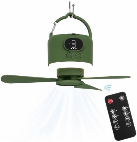 Camping Tent Fan with Light, Rechargeable Hanging Fan with Remote by Unknown