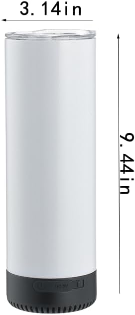 5Pack 20 oz Buletooth Sublimation Printed Speaker Tumbler Straight Skinny Double Wall With Lid (Black 5pcs) - Image 4