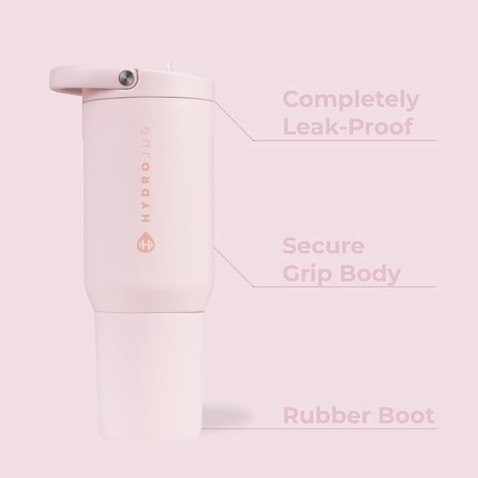 HydroJug Sport - Stainless Steel Tumbler with Straw, Vacuum Insulated, 20oz Leakproof Water Bottle, Ergonomic Design, Reusable, Dishwasher Safe, Rubber Base, Durable for Gym or Outdoors, Pink Sand - Image 2