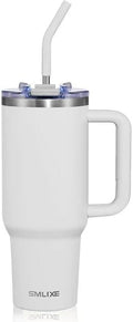 40 oz Tumbler with Handle and Straw Lid,Insulated Reusable Stainless Steel Water Bottle Travel Mug，Cupholder Friendly Double Wall Vacuum Sealed Cup (Cold White) by smlixe