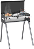 CAMPLUX 2 Burners & 1 Grill Propane Camping Stove, 15,000 BTU Portable Outdoor Propane Camping Grill Burner with Free Standing Legs, Auto-Ignition Gas Stove with Regulator, Black by CAMPLUX