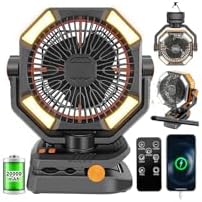 20000mAh Portable Clip on Fan Rechargeable, 7 Inch Battery Powered Desk Fan, LED Lantern & Hook, Timer,360° Rotate & 5 Speeds Strong Airflow for Camping Tent Office Outdoor Travel Golf Cart by Dyienocs