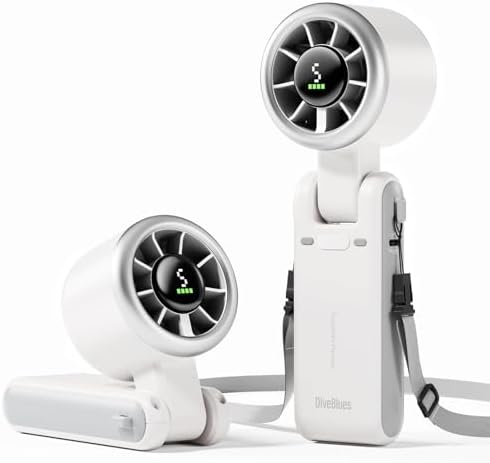 Diveblues Portable Handheld Turbo Fan, 5 Gear Wind, Battery Operated, Up to 12 Working Hours, 3 IN 1 Hand Fan with Air Turbo Tech Cooling Fan for Outdoor Activities, Travel, Working, Silvery white by Diveblues