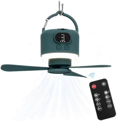 Camping Tent Fan with Light, Rechargeable Hanging Fan with Remote by Unknown
