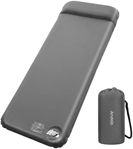 Memory Sleeping Pad, 3" Ultra-Thick Outdoor Foam Camping Sleeping Mat with Pillow, Easy Inflate & Deflate, 9.5 R-Value, Waterproof 4-Season Camping Mat for Tent Car, Dark Gray by Andola
