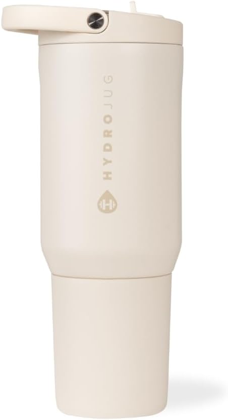 HydroJug Sport - Stainless Steel Tumbler with Straw, Vacuum Insulated, 20oz Leakproof Water Bottle, Ergonomic Design, Reusable, Dishwasher Safe, Rubber Base, Durable for Gym or Outdoors, Cream by Hydrojug