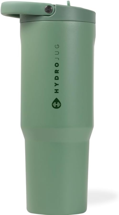 HydroJug Sport - Stainless Steel Tumbler with Straw, Vacuum Insulated, 32oz Leakproof Water Bottle, Ergonomic Design, Reusable, Dishwasher Safe, Rubber Base, Durable for Gym or Outdoors, Sage by Hydrojug