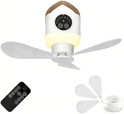 Camping Fan with Light & Remote, 7200 mAh Rechargeable Tent Fan with 4 Speeds,3 Light Modes, Detachable Blades and Hook Ceiling Fan for Tents, Beach, RV, Car, Camper & Outdoor by Unknown