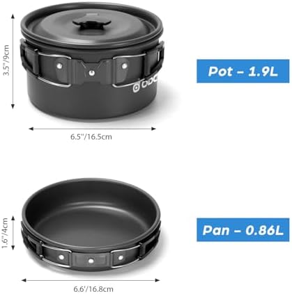 Odoland 15pcs Camping Cookware Mess Kit, Lightweight Pot Pan Kettle Set - Image 3