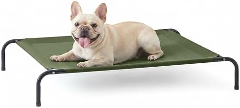 Love's cabin Elevated Cooling Dog Bed for Medium Dogs, Portable Indoor & Outdoor Raised Pet Dog Cat Cot, Durable Summer Frame with Breathable Mesh, Olive Green, 43" x 31.5" x 8" by Lovescabin