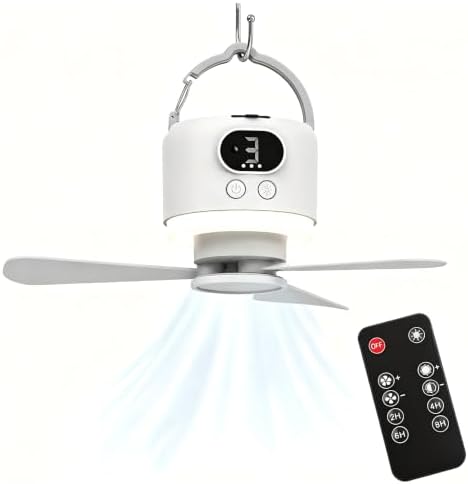 Camping Tent Fan with Light, Rechargeable Hanging Fan with Remote by Unknown