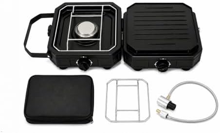 Camping Stove 2 Burner Propane with Griddle, Portable Foldable Camp Stove with Piezo Ignition, Adjustable Burners, Gas Hose & Carry Bag by Unknown