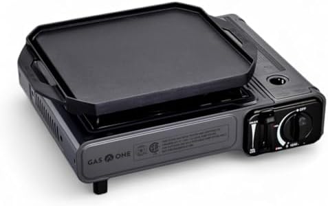 GasOne GS-1000G-KIT Butane Gas Stove with Flat Top Griddle Included – Butane Grill Tent Stove Burners for Cooking for Camping, Kitchen – Diecast Aluminum with Non Stick Coating by GasOne