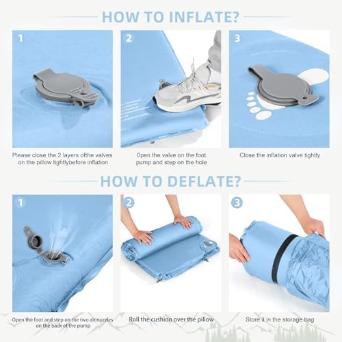 Wevelel Memory Sleeping Pad, 3.1" Ultra-Thick Foam Sleeping Mats for Camping, Easy Inflate&Deflate,9.5 R-Value Insulated Camping Mattress Pad with Pillow, for Car Travel Tent - Image 6