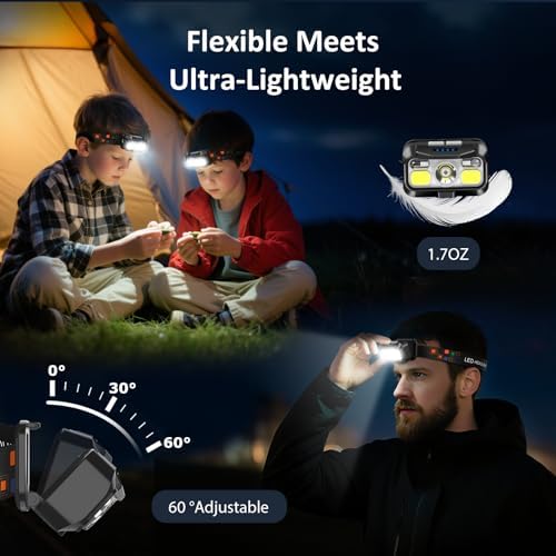 LHKNL Headlamp Rechargeable, Lumen Super Bright Motion Sensor Head Lamp Flashlight,2-Pack Waterproof LED Headlight with White Red Light,8 Modes Head Lights for Camping Cycling Running Fishing - Image 5