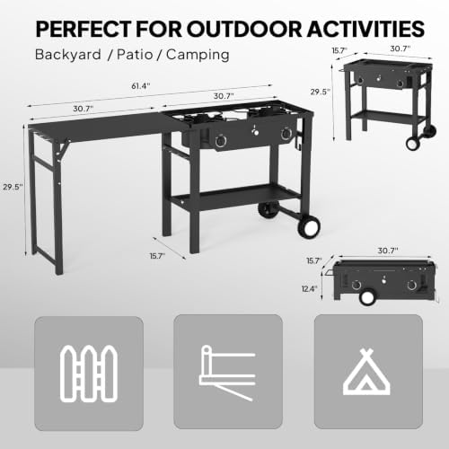ROVSUN 2 Burner Outdoor Propane Gas Stove with Foldable Side Table & Ignition, 150,000 BTU Stand Cooker for Backyard Cooking Camping Home Brewing Canning Turkey Frying - Image 6