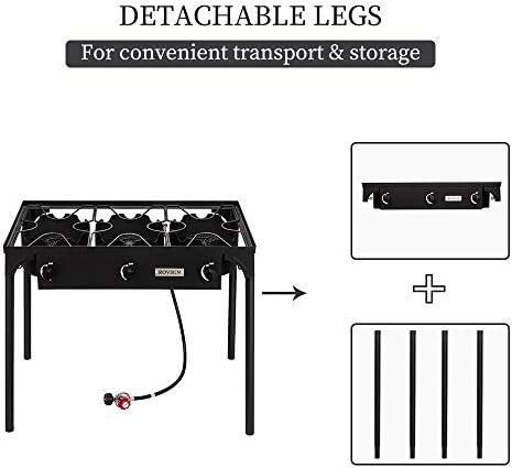 ROVSUN 3 Burner Outdoor Propane Gas Stove with Regulator, High Pressure 225,000 BTU Stand Cooker for Backyard Cooking Camping Home Brewing Canning Turkey Frying - Image 4