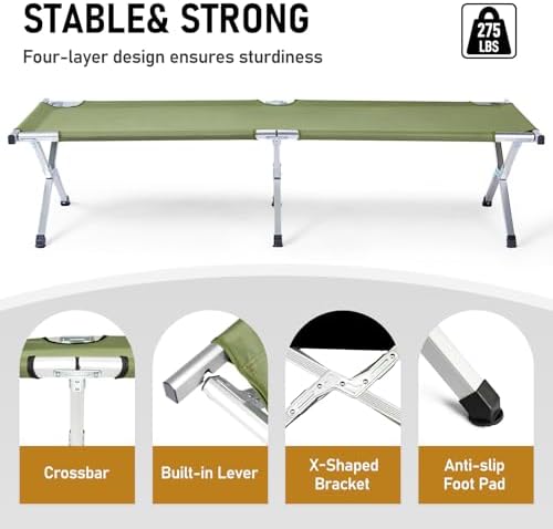 HOMSUPPLIE'S Folding Camping Cot,Outdoor Portable Camp Bed, Sleeping Cots with Carry Bag (Green) - Image 6