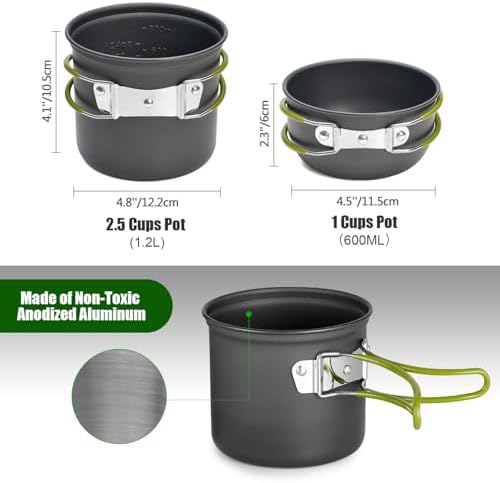 Odoland 8pcs Camping Cookware Mess Kit, Camping Pot and Pan Set with Mini Backpacking Stove, Stainless Steel Cup, Spork and Tank Bracket, Cooking Gear for Outdoor, Hiking, Picnic, Campfire - Image 3