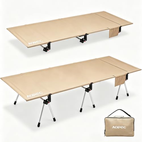Height Adjustable Camping Cot, 350lbs Heavy-Duty Aluminum Frame, Khaki by AOPEC