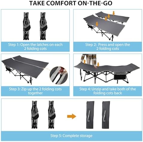 REDCAMP 2 Person Oversize Camping Cots for Adults, 56'' Extra Wide Sleeping Cots Heavy Duty, XXXL Cots Portable for Outdoor Indoor Office, Grey - Image 6