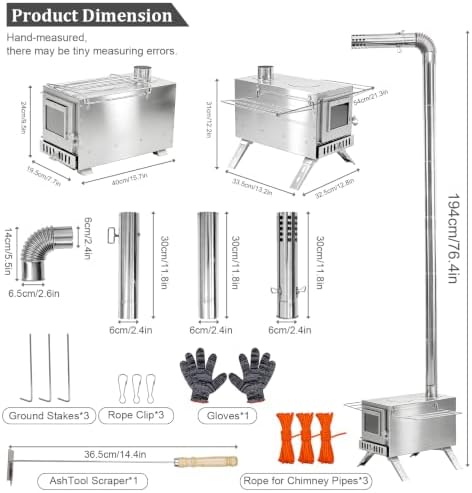 unho Stainless Hot Tent Stove： Prevent rusting 15in with 6 Chimney Pipes - Image 2