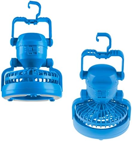 Camping Lantern with Fan Set – Set of 2 Weather-Resistant Camping Lights with 18 LED Bulbs and High and Low Fan Settings by Wakeman (Blue) by Wakeman