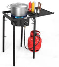 ROVSUN Single Burner Gas Stove with Side Shelf, 100,000BTU Portable Propane Stove with Removable Leg & Regulator for Camping Home Backyard Outdoor Cooking Brewing Canning Turkey Frying by ROVSUN